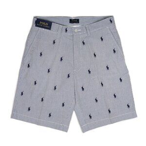 NWT Polo Ralph Lauren Men's Multi Pony Golf Shorts Blue White Stripe MSRP $125